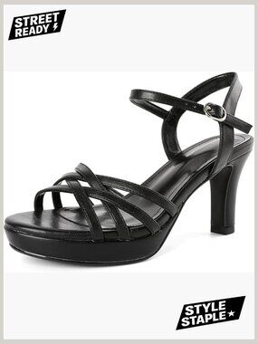 Platform Heel Sandals Strappy Chunky Heels Open Toe Slingback 3.5 Inch